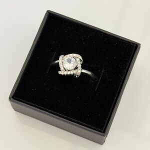 Sparkling Silver-Tone Cubic Zirconia Halo Ring - Silver